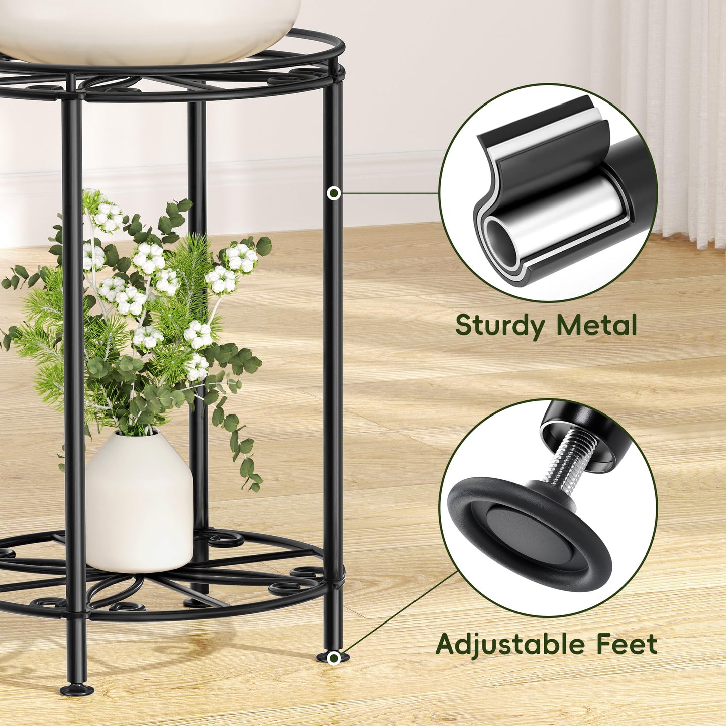 Josmimic Plant Stand 2-Tier 10.2in Width 16.4in Tall Flower Pot Rack Small Plant Table Metal For Indoor Outdoor