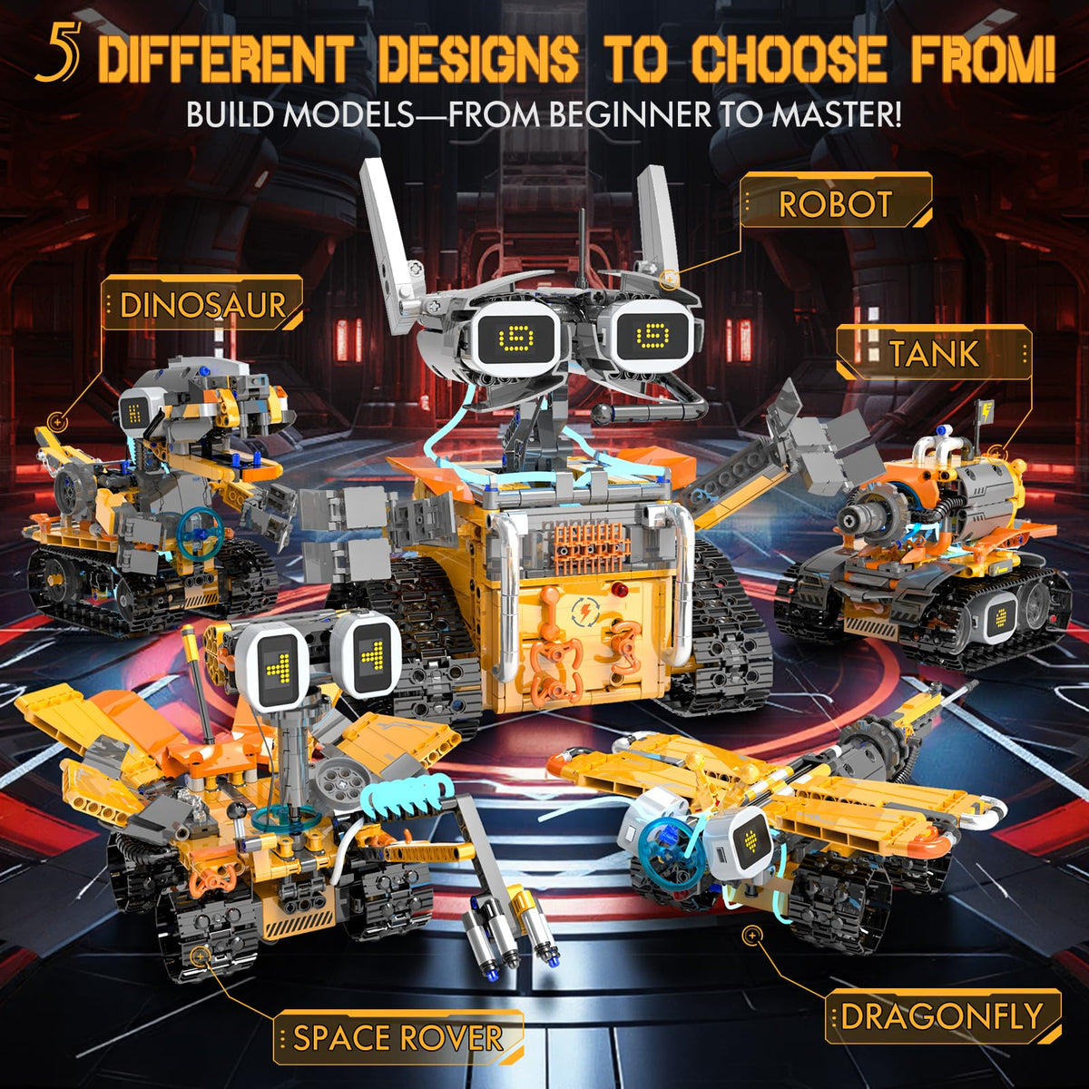 5in1 STEM Robot Building Kits for Kids 6-12, App & Remote Control STEM Dinosaur Tank Robot Building Toys for Kids, 899Pcs DIY Science Building Sets, Erector Sets for Boys Girls Birthday Xmas Gifts