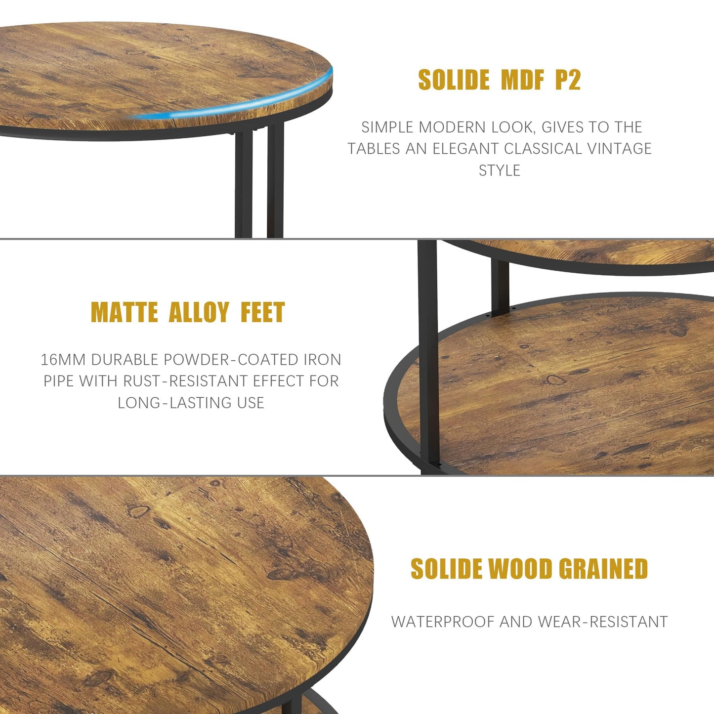 NSdirect Round Coffee Table, 25.6" Small Coffee Table for Living Room,2-Tier Rustic Wood Desktop with Storage Shelf Modern Design Home Furniture(Brown)