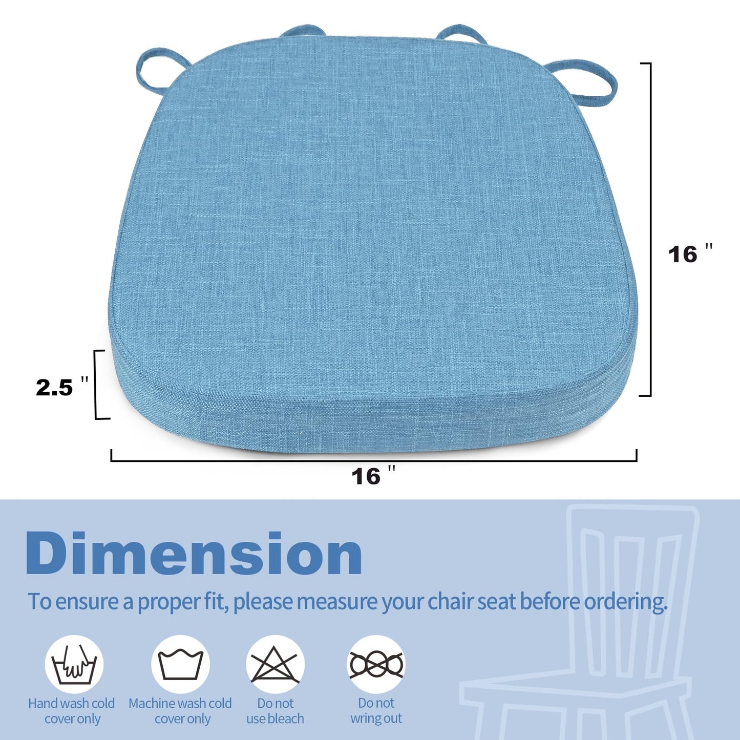 BUYUE Thickened 2.5" Friendly Woven Fabric Dining Chair Cushion, U-Shape High Density Foam Comfortable Chair Pad for Kitchen, Slip Resistant Indoor Seat Cushion (1 Piece, Light Blue)