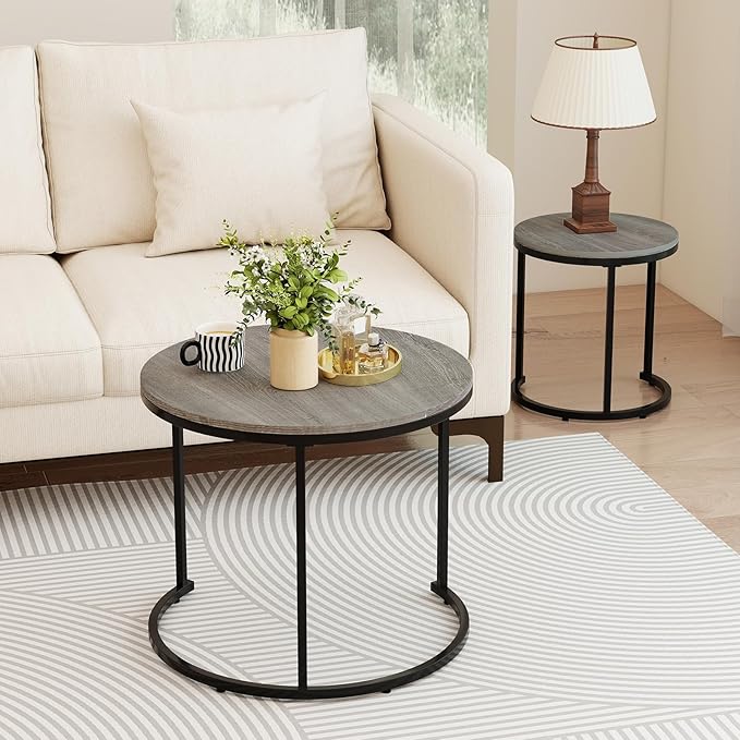 Giantex Nesting Coffee Table Set of 2, Round Stacking Side Tables