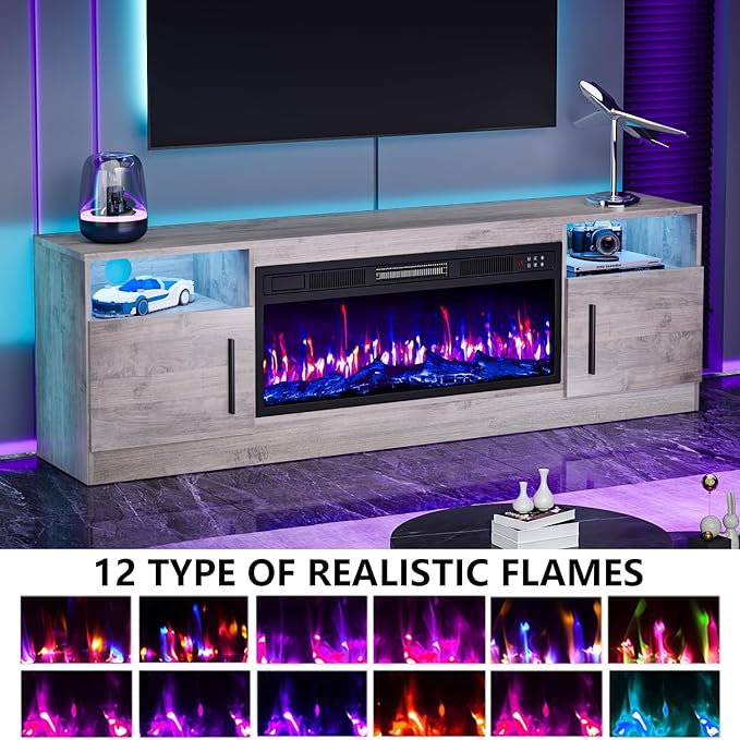 PRETZI Fireplace TV Stand with 36" Fireplace Up to 80" TVs, Remote Control