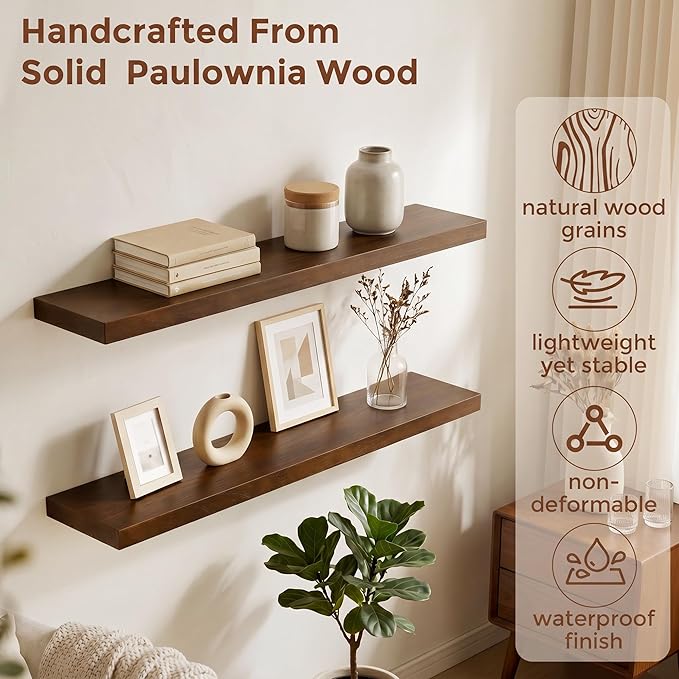 fuqing 40 Inch Floating Shelves | 6.7 Inch Deep Dark Wood Floating Shelves