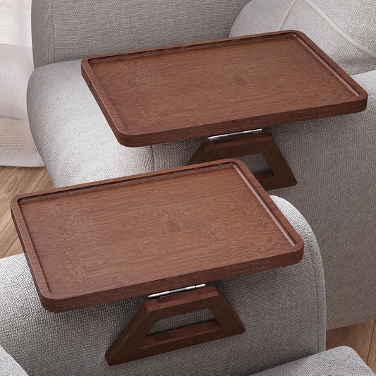Danfoxer 2 Pack Couch Arm Tray,Bamboo Folding Sofa Tray,Sofa Armrest Tray Clip-On Couch Desk for Drinks,Snacks,Phone,Remote Control（Brown）