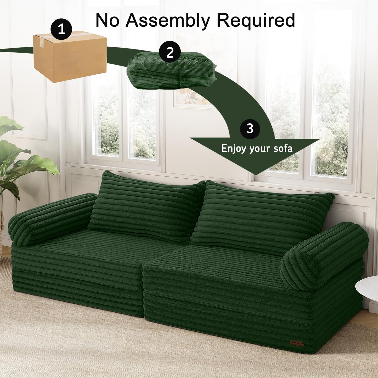 MeMoreCool Convertible Sofa Bed, Folding Floor Couch Bed Queen, Pull Out Sleeper Couch with Pillows, Fold Out Futon Sofa for Bedroom Living Room Small Space, Corduroy Green
