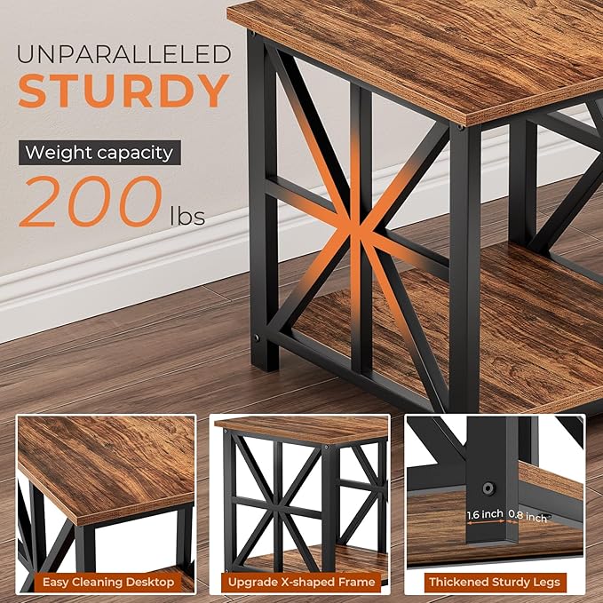 GreenForest End Table with 2-Tier Storage Shelf, 19.7 inch Side Table