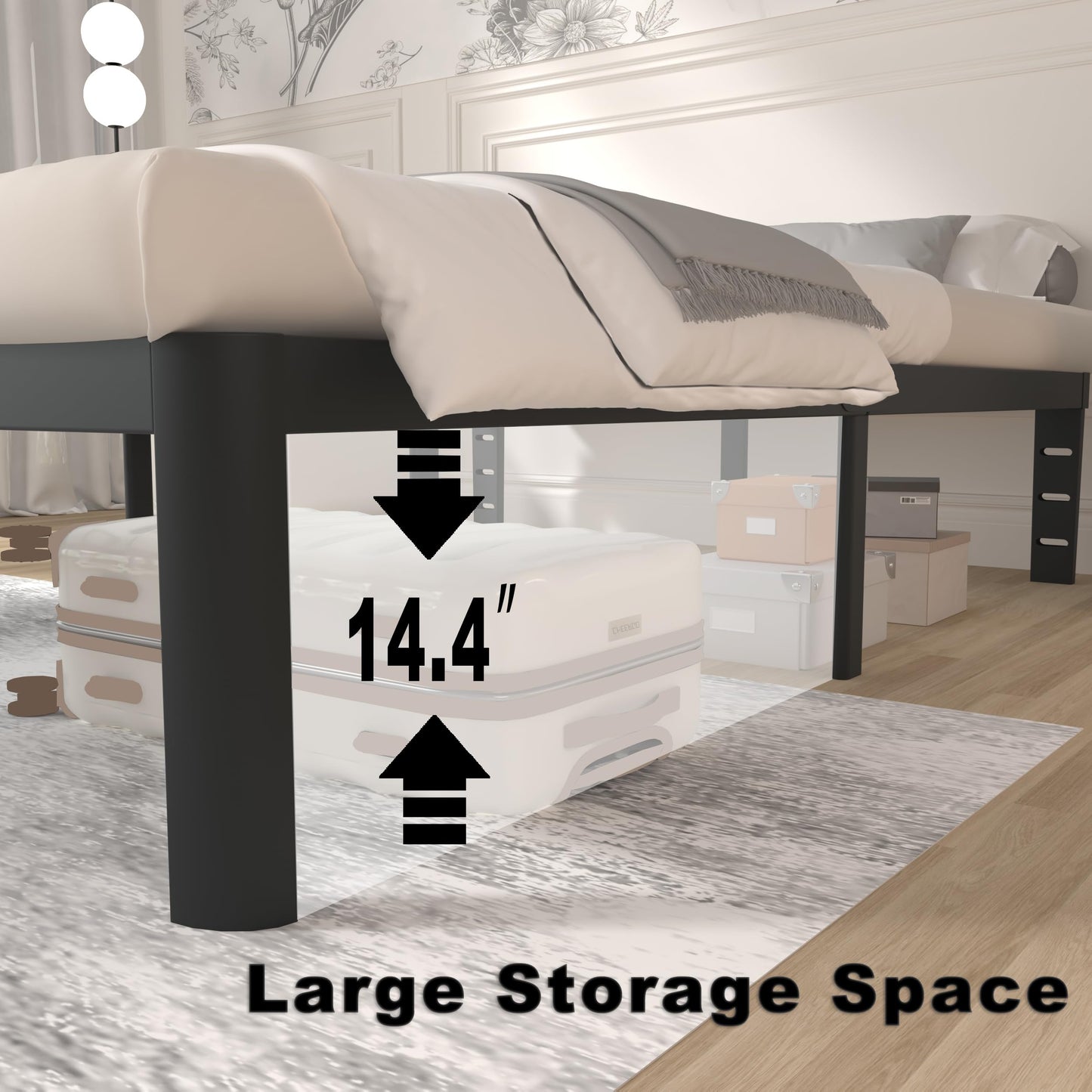 ITIMIDI Full Size Bed Frame 16 Inch High, Safety Design with Rounded Corner Legs and DIY Headboard, Heavy Duty Steel Slat Support, Metal Full Size Platform Bed Frame, No Box Spring Needed, Black
