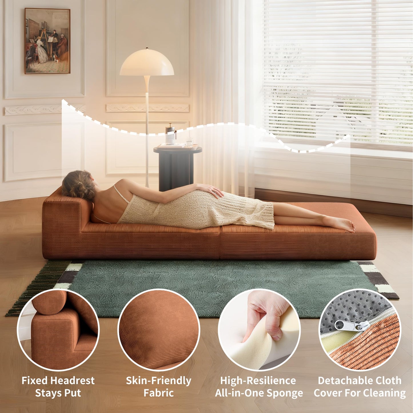 Lumbershed Folding Sofa Bed, 3-in-1 Convertible Sleeper Chair Bed with Pillows, Foldable Floor Couch with High-Density Foam, Futon Small Boneless Couch for Living Room Bedroom Lounge, Single, Brown