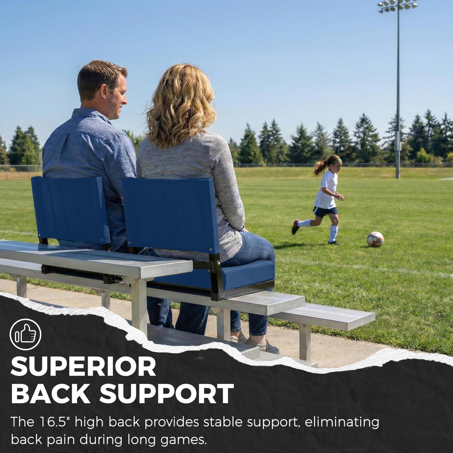 SPORT BEATS Stadium Seats with Back Support Bleacher Chairs with Back and Cushion Thick Padded Bleacher Seats Includes Shoulder Strap Navy Blue 1pc Standard