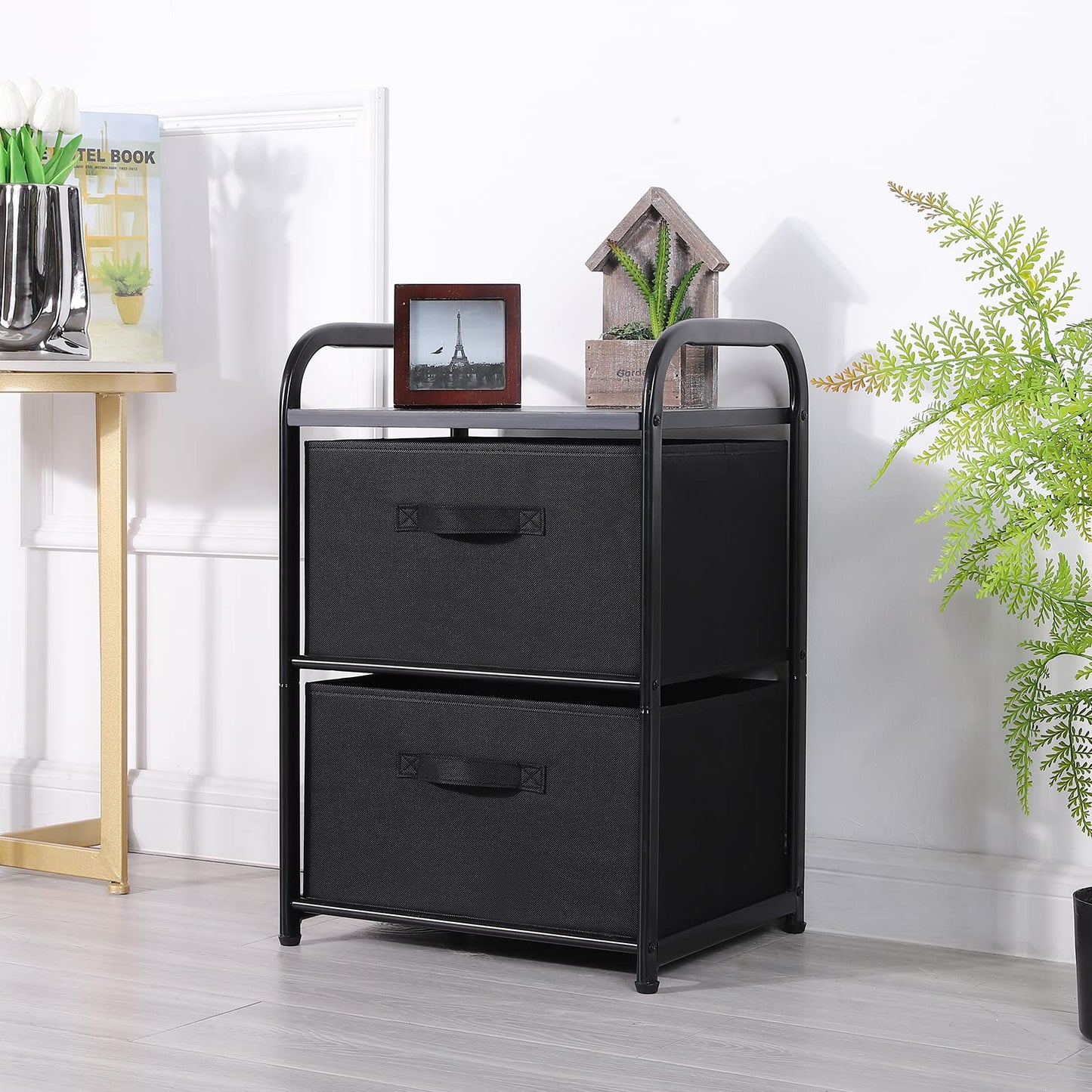 MAX Houser Dresser for Bedroom with 2 Drawers, Wide Chest of Drawers, Fabric Dresser, Storage Organizer Unit with Fabric Bins for Closet, Living Room, Hallway, Nursery,Black