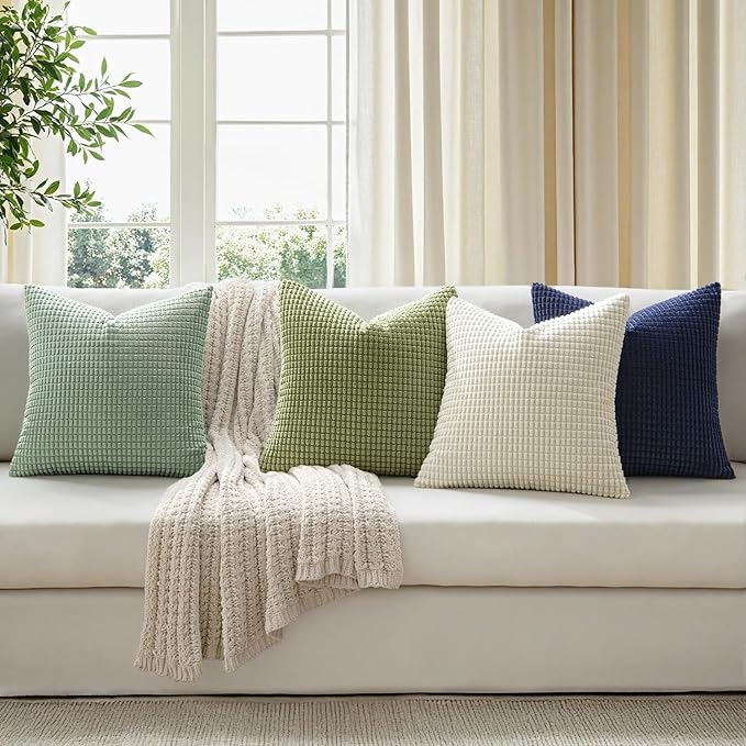 MIULEE Modern Farmhouse Decorative Spring Pillow Covers 18x18 Inch Set of 4