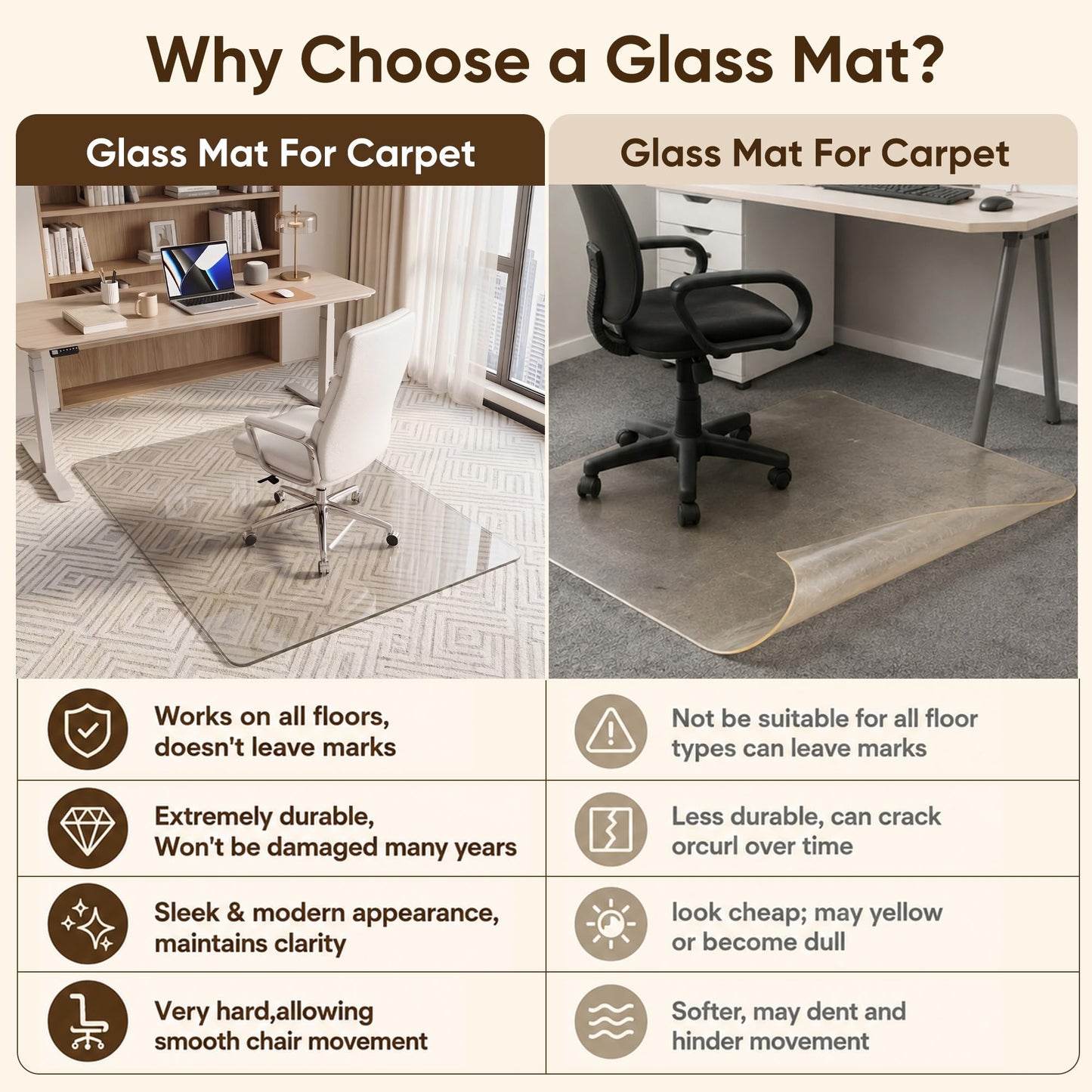 Antok Tempered Glass Chair Mat, 48"x72" Office Chair Mat for Carpet & Hardwood Floors, Heavy Duty 0.2" Desk Chair Mat for Smooth Rolling at Home or Office