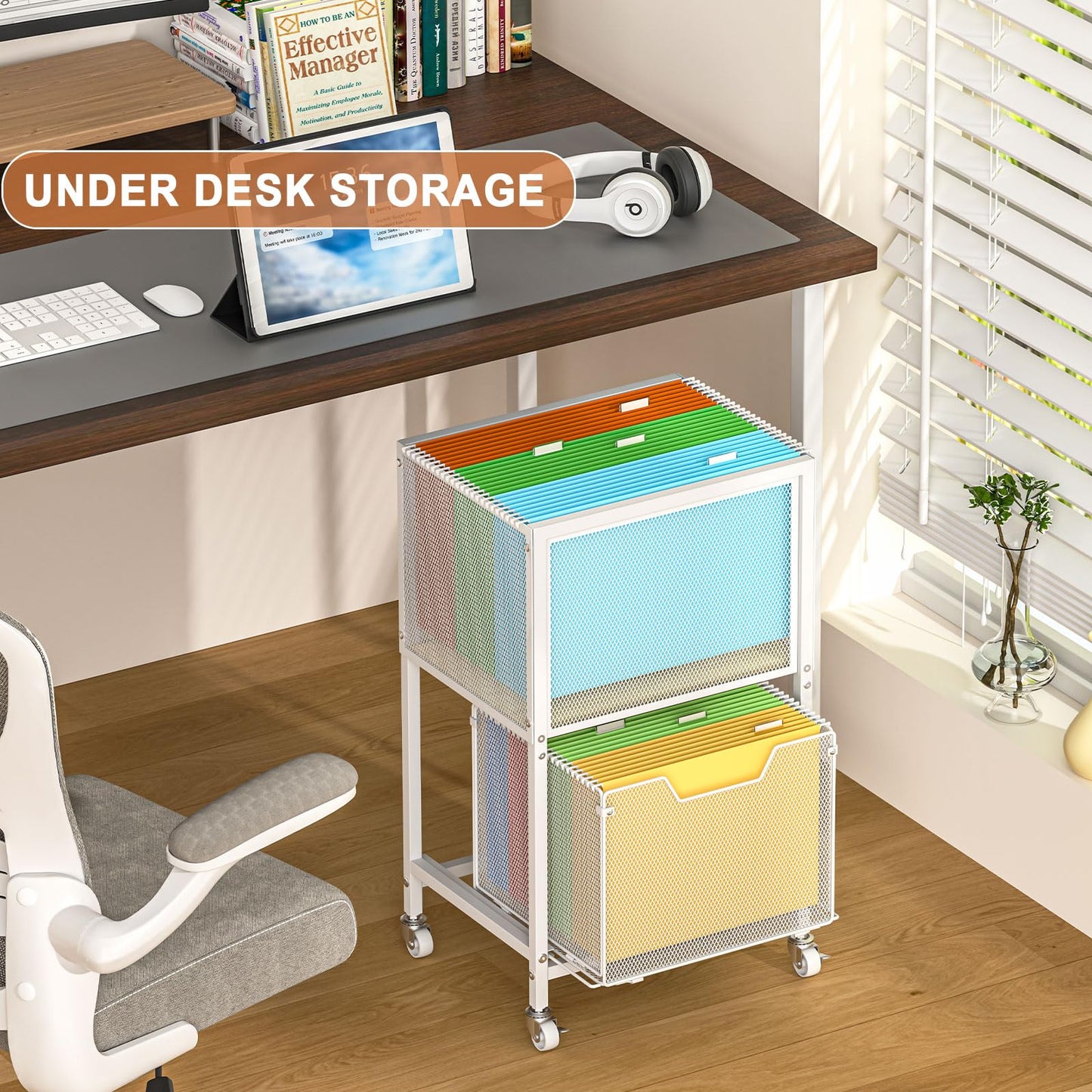 Tiaoheka Rolling File Cart, Mobile File Cabinet with Wheels Hanging Files, Hanging File Organizer Fit Letter/Legal Size Beside Under Desk for Office, Home White（Patent Pending）