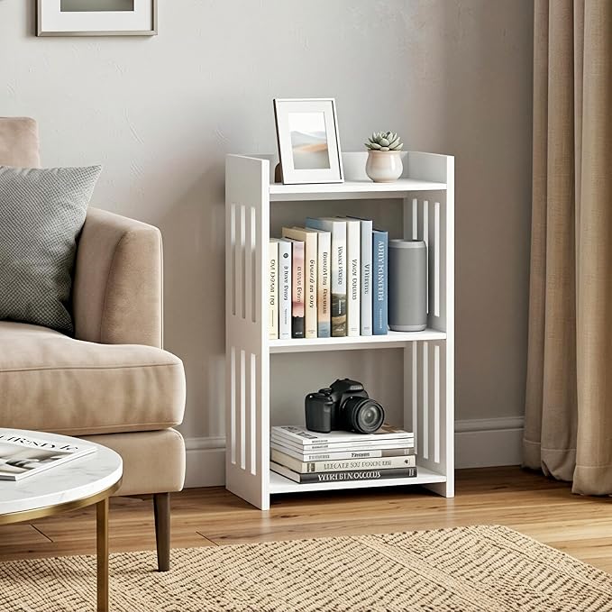 HAYOFAMY Bookshelf, Bookcase for Small Spaces, 3 Tier White Book Organizer