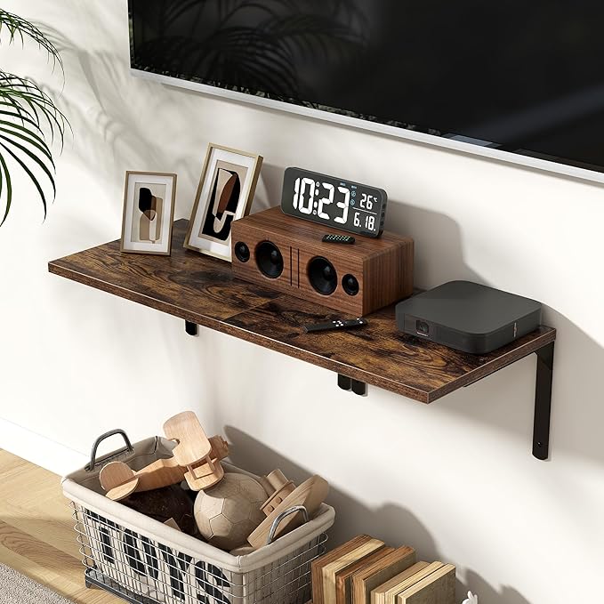 Fun Memories Rustic Brown 12 Inch Deep Floating Shelves Set of 2, Wall Mounted