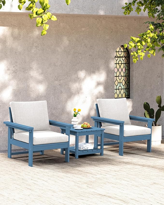 SERWALL HDPE Patio Sofa Set, 3-piece Sectional Outdoor Furniture Set, All