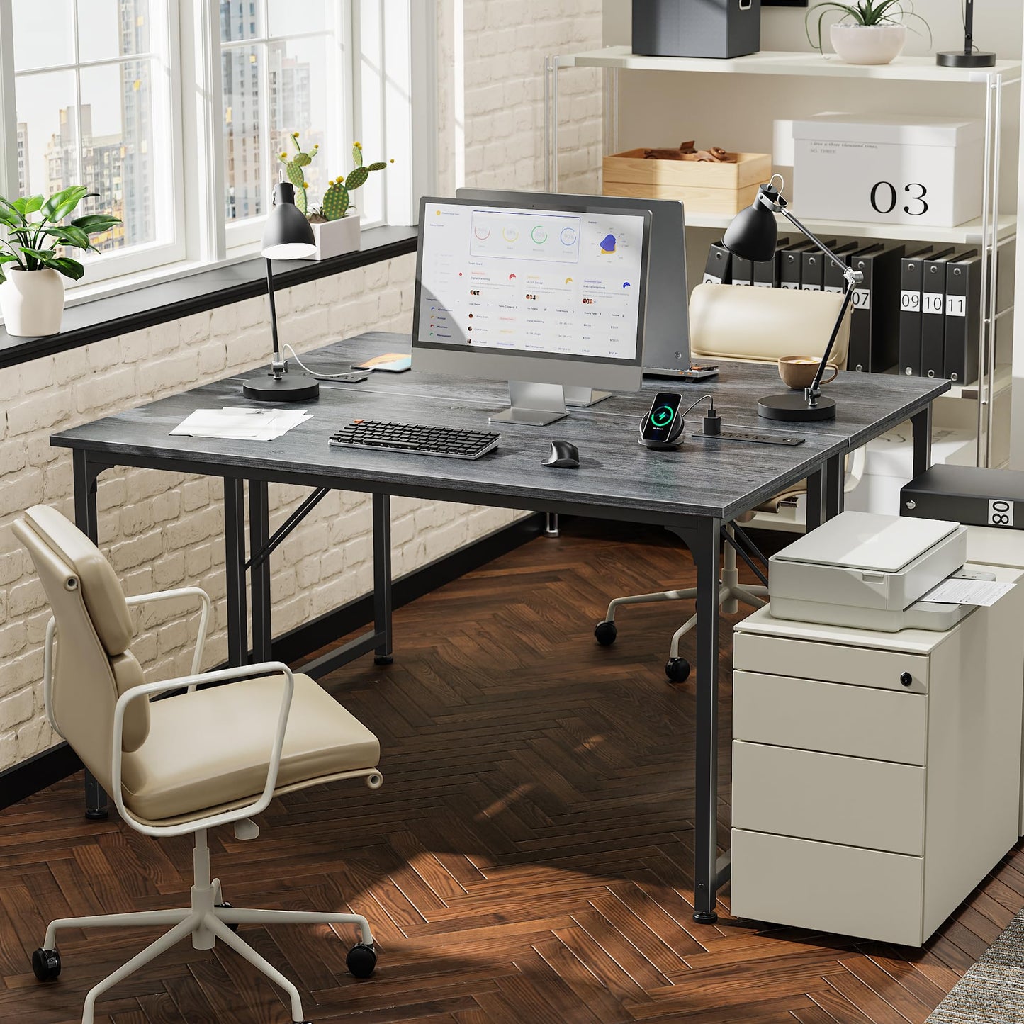 PRAISUN 47 X 20 Inch Office Computer Desk with Power Outlets and USB-C Port, Larger Gaming Desk, for Home Office, Study, Bedroom, Writing Work from Home Table, Metal Frame, Grey