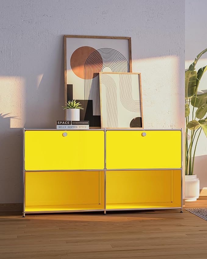 Metal Sideboard with 2 Flap Doors, DIY Modern Home Furnishing, Foyer