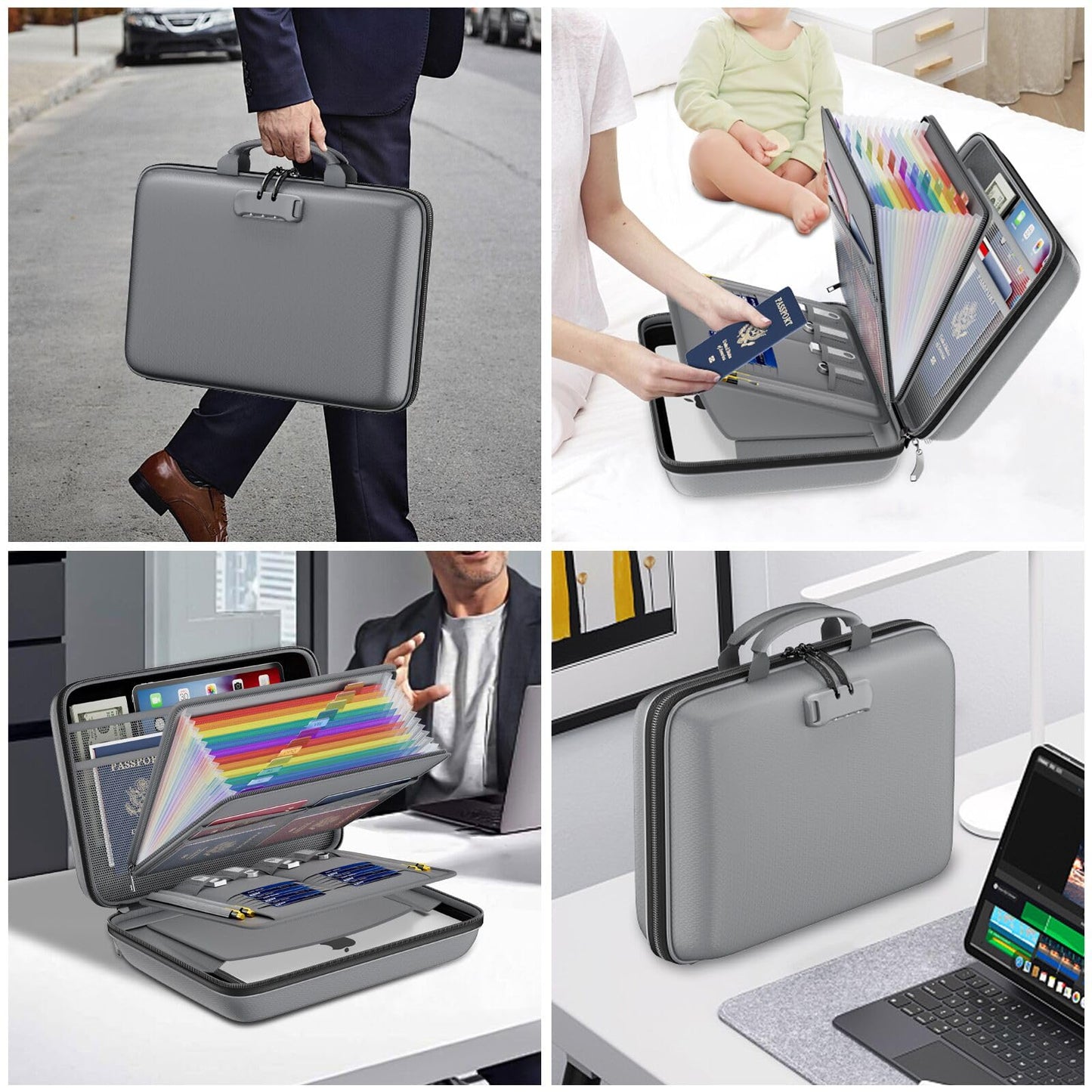 DocSafe Fireproof File Organizer with Lock, Hard-Shell Case Fireproof Document Box with 13 Pocket Accordion File Folder, Portable Home Office Travel Safe Storage for Important Documents Laptop Gray