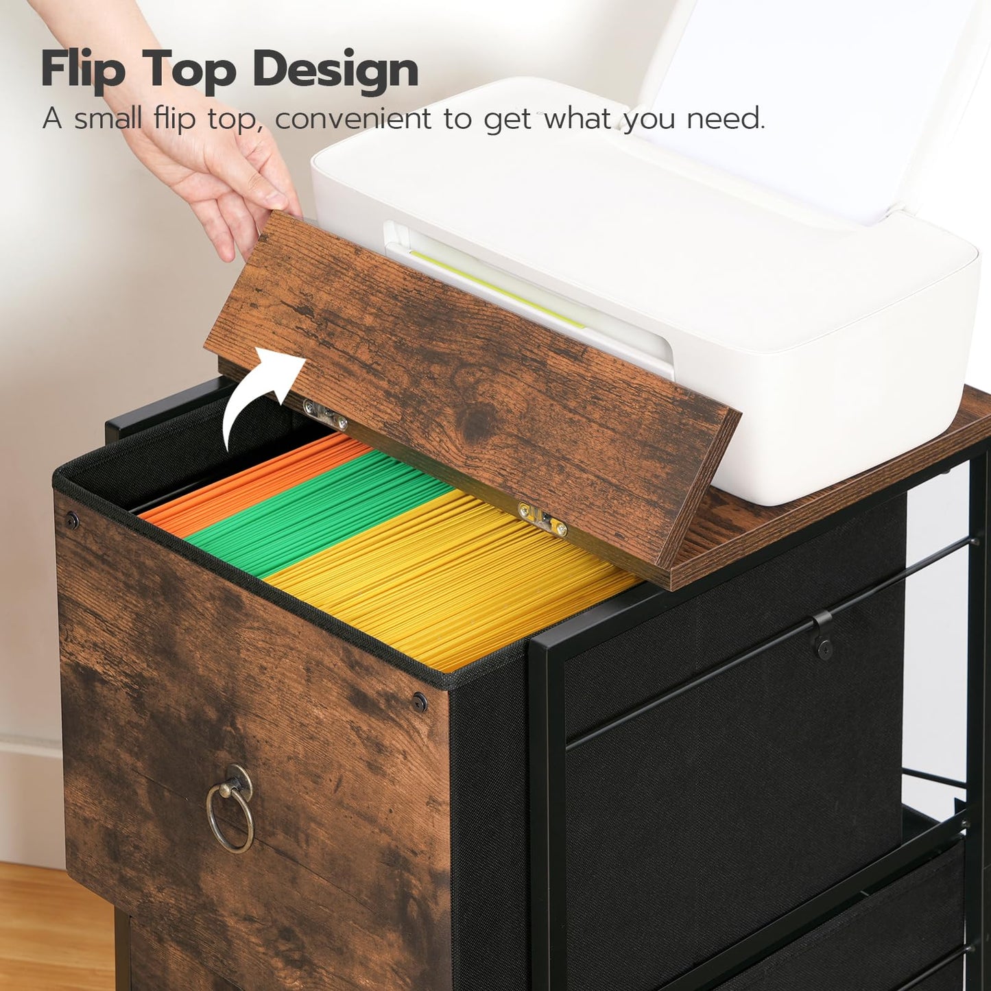 HOOBRO 2 Drawer Mobile File Cabinet, Rolling Printer Stand, Vertical Office Filing Cabinet for Home Office, A4/Letter Size, Nonwovens Drawer, Rustic Brown BF20WJ01