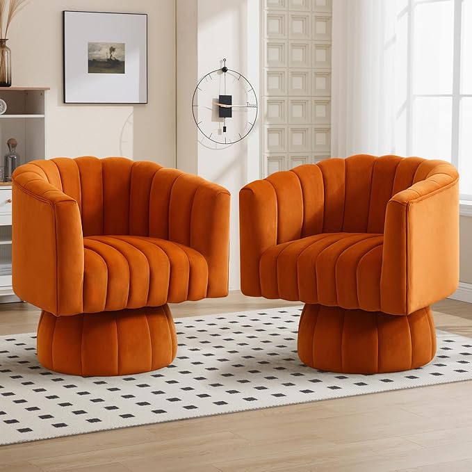 Swivel Accent Barrel Chair, Cute Comfy Small Round 360° Arm Chair, Velvet Sofa