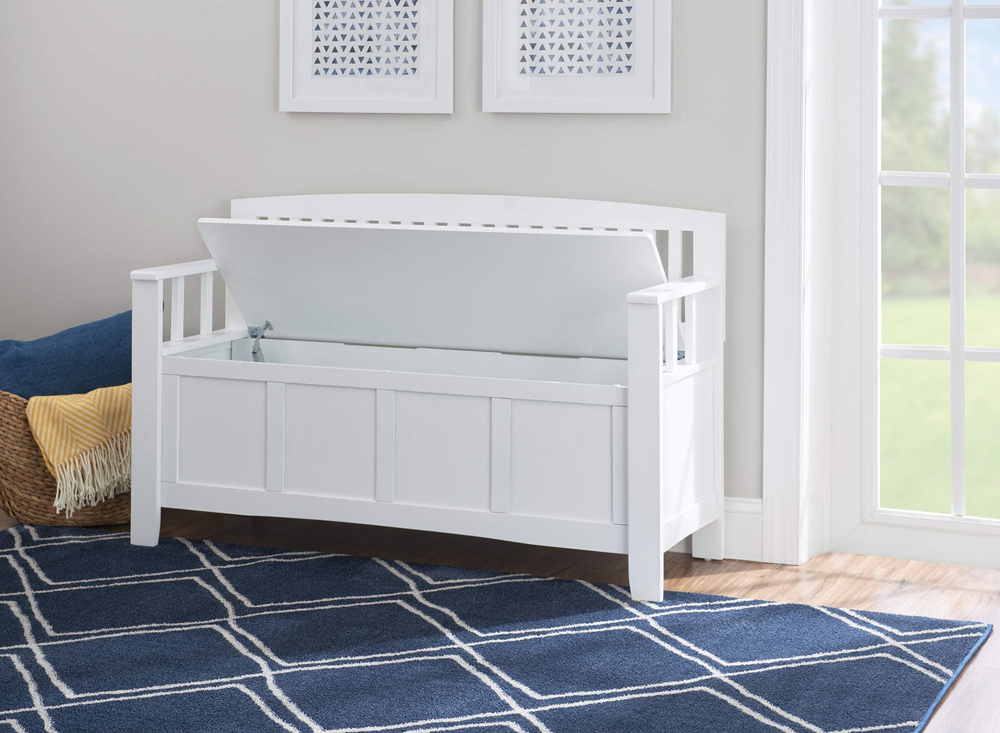 Cynthia White Storage Bench with Flip-Top Lid and Hidden Storage Space by Linon