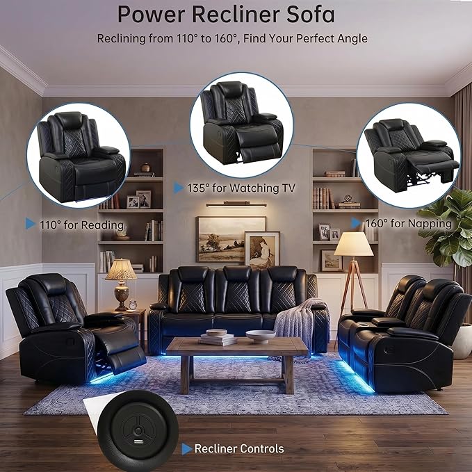 2-Piece Leather Power Recliner Sofa Set