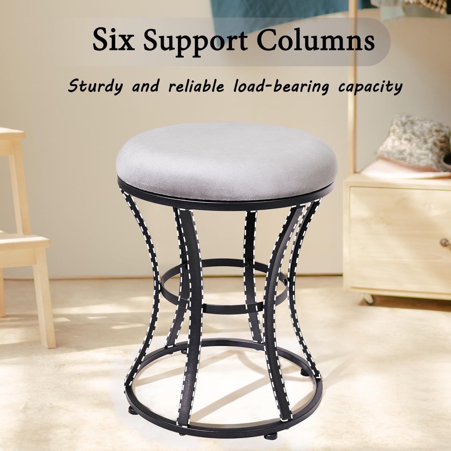 Ellensamqi Vanity Stool Chair, Grey Stools for Makeup Room, Round Ottoman Foot Stool, Velvet Footrest Vanity Chair for Bathroom, Bedroom, Living Room Furniture, Entryway, Offices