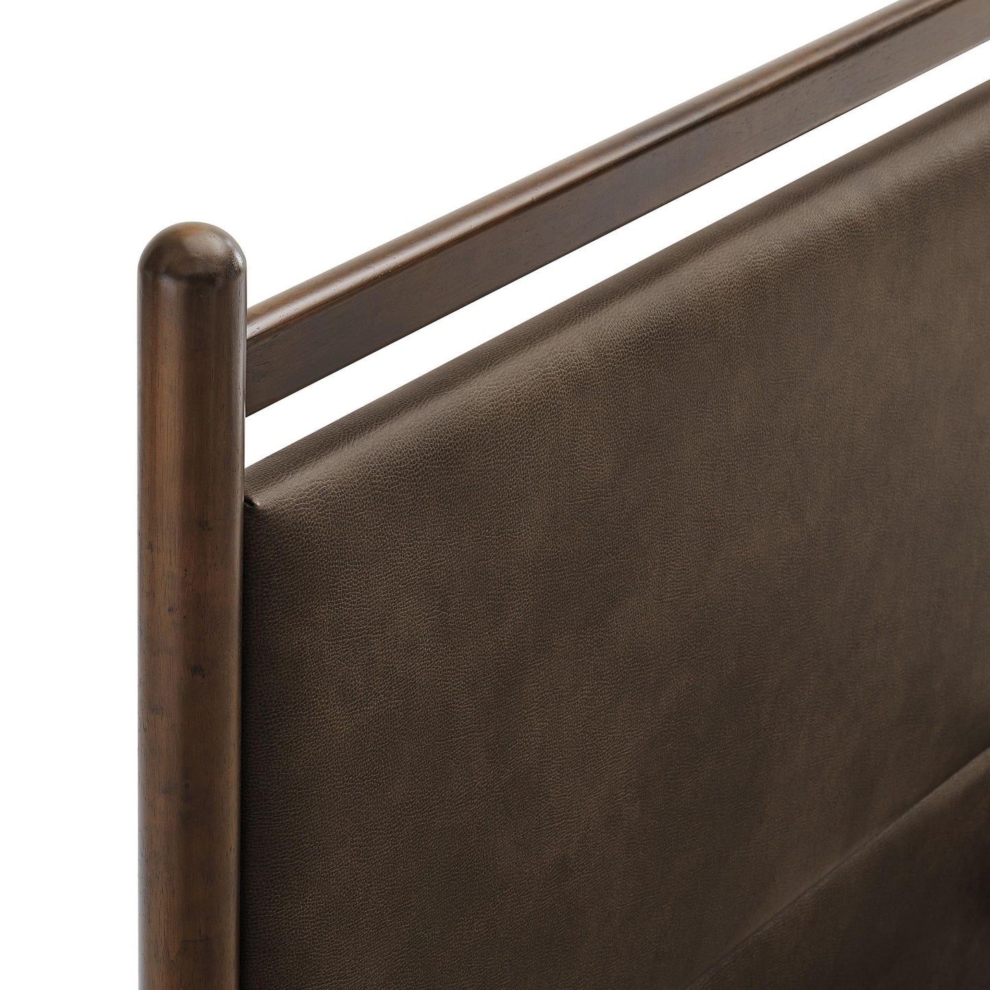 Modway Ginny Twin Platform Bed Frame in Wenge Mushroom - Solid Wood Bed with Padded Faux Leather Headboard and Footboard, Wood Slats, No Box Spring Needed
