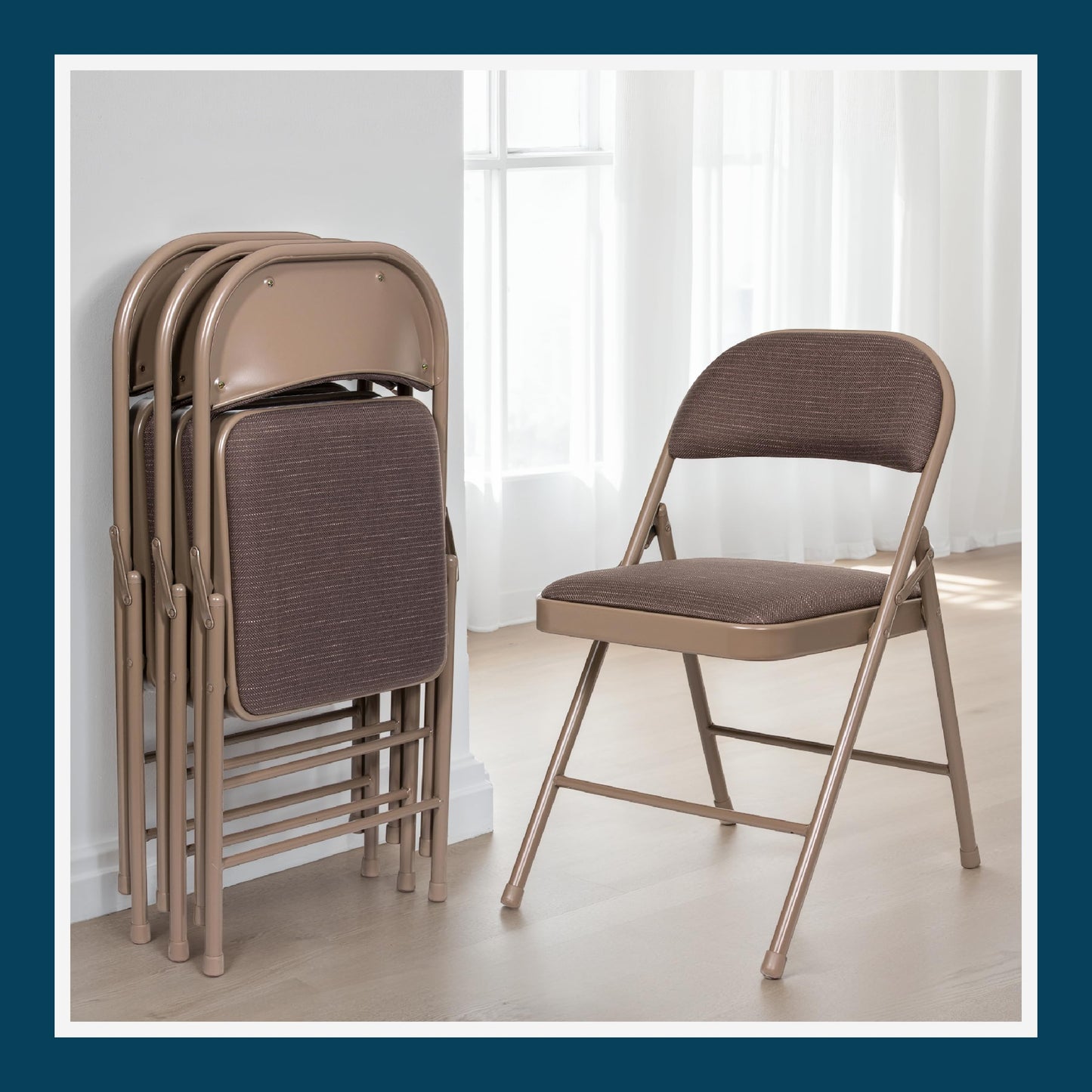 OEF Furnishings OEF970 Series Premium Fabric Padded All Steel Folding Chairs, Comfort Cushioned Seat & Back for Meeting Office Training Rooms (4-Pack, Cosmic Brown)