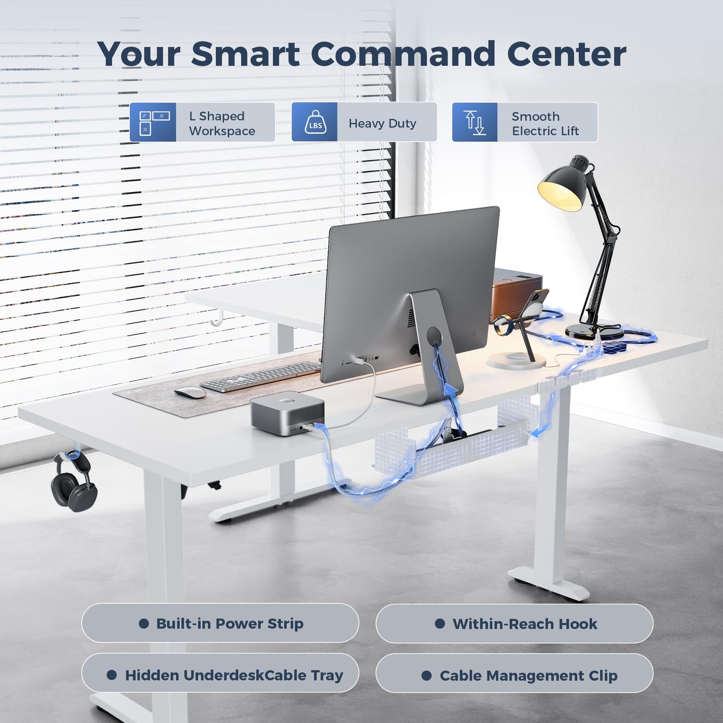 Klicelor L Shaped Standing Desk 75 x 61 Inch,Electric Height Adjustable Corner Desk with Cable Management & Power Outlets, Ergonomic Sit Stand Up Computer Table for Home Office,White