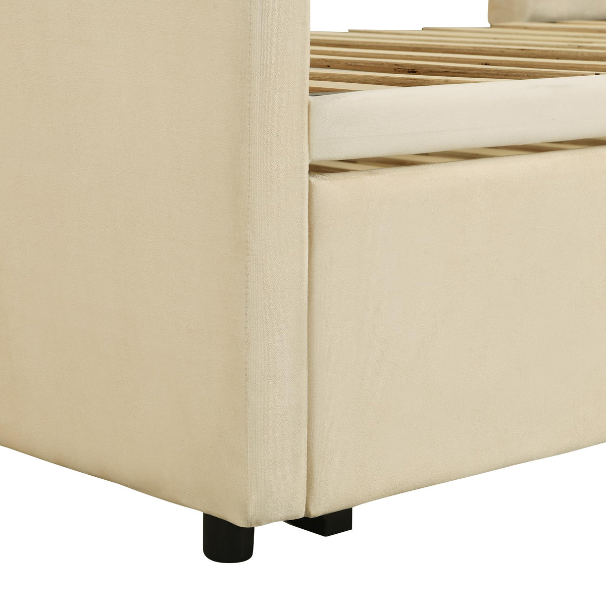 Merax Twin Size Upholstered Daybed Sofa Bed Frame with Extendable Trundle,Backrest and Two Armrests,for Bedroom,Beige Yellow