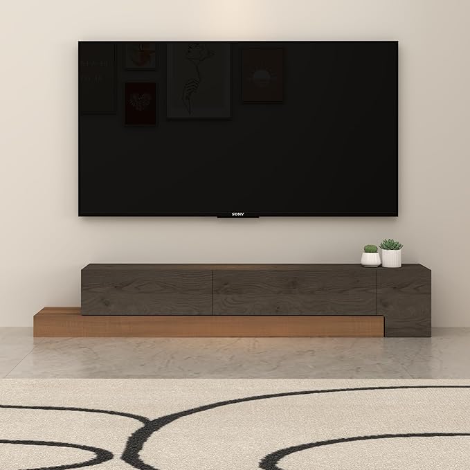 Retractable TV Stand, Solid Wood Minimalist TV Shelf, Mid-Century TV Console