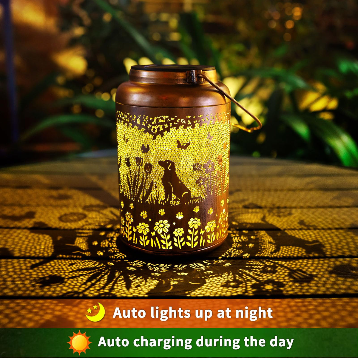 Dog Solar Lanterns Outdoor Waterproof Garden Decor Solar Lights Gifts for Women Men Mom Hanging Lantern LED Light Metal Dog Decoration Outside for Yard,Lawn,Porch,Patio,Tabletop