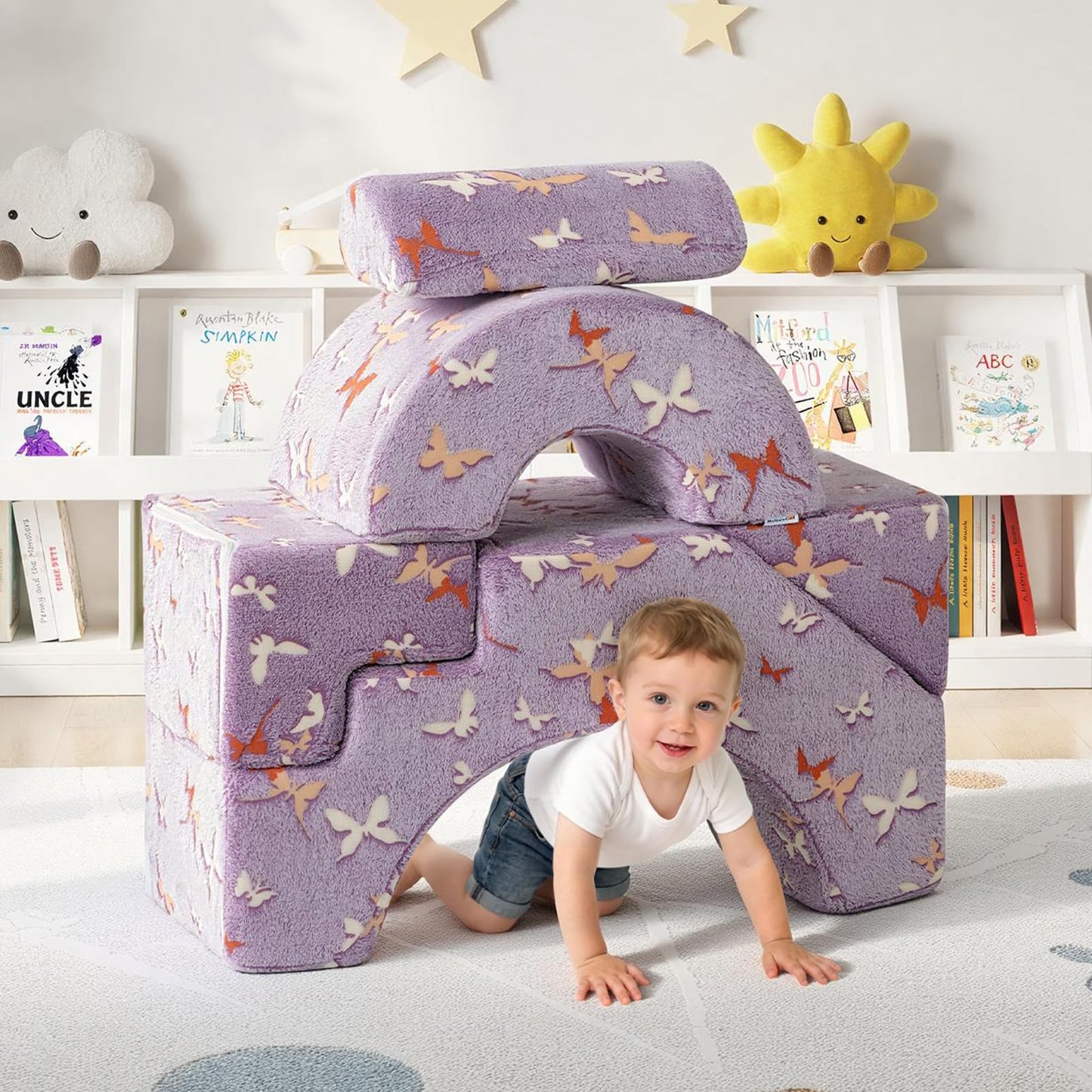MeMoreCool Foam Climbing Toddler Couch, Modular Kids Sofa with Slide & Stair, Convertible Baby Couch for Playroom, Sectional Furniture for Crawling, Climbing, and Kids’ Play