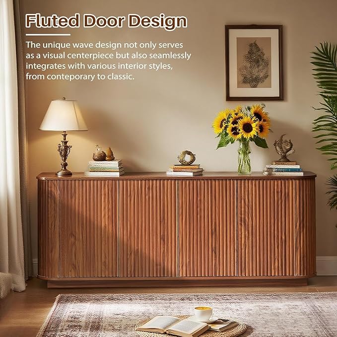 64'' Fluted TV Stand for TVs up to 75'', Modern Long Media Console