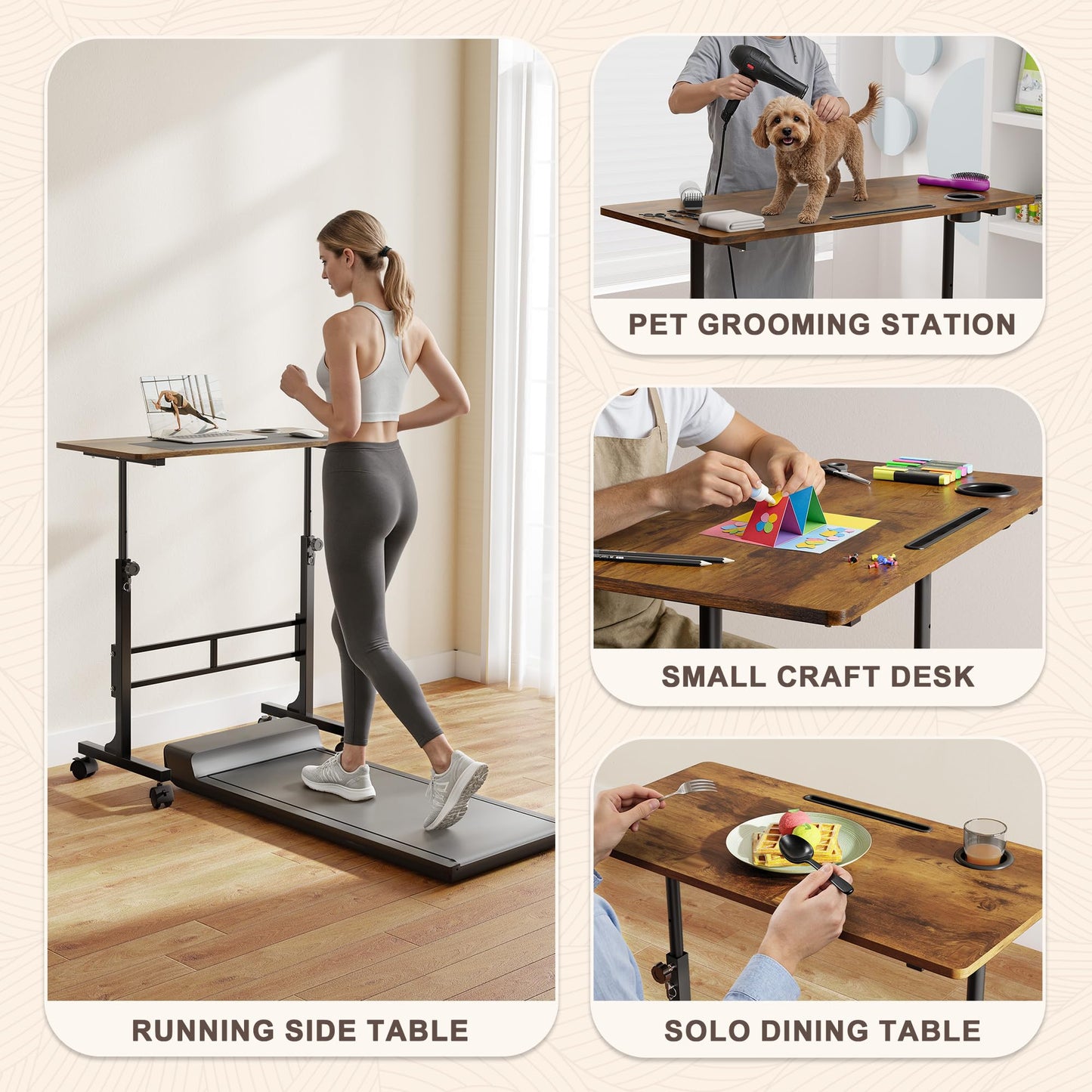 Shahoo Standing Desk Adjustable Height, Mobile Stand Up Desk with Wheels, 32 Inch Portable Rolling Desks, Computer Office Workstations for Office, Sofa, Bedroom, Rustic Brown