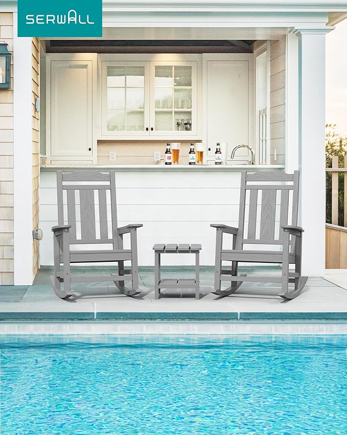 SERWALL Oversized Rocking Chair Set of 4 Outdoor, HDPE Outdoor Rocking Chair