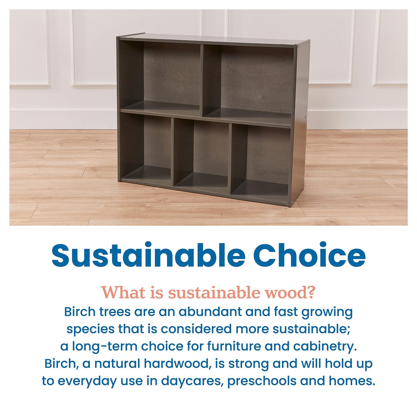 ECR4Kids Streamline 5-Compartment Storage Cabinet, 30in, Classroom Furniture, Grey Wash