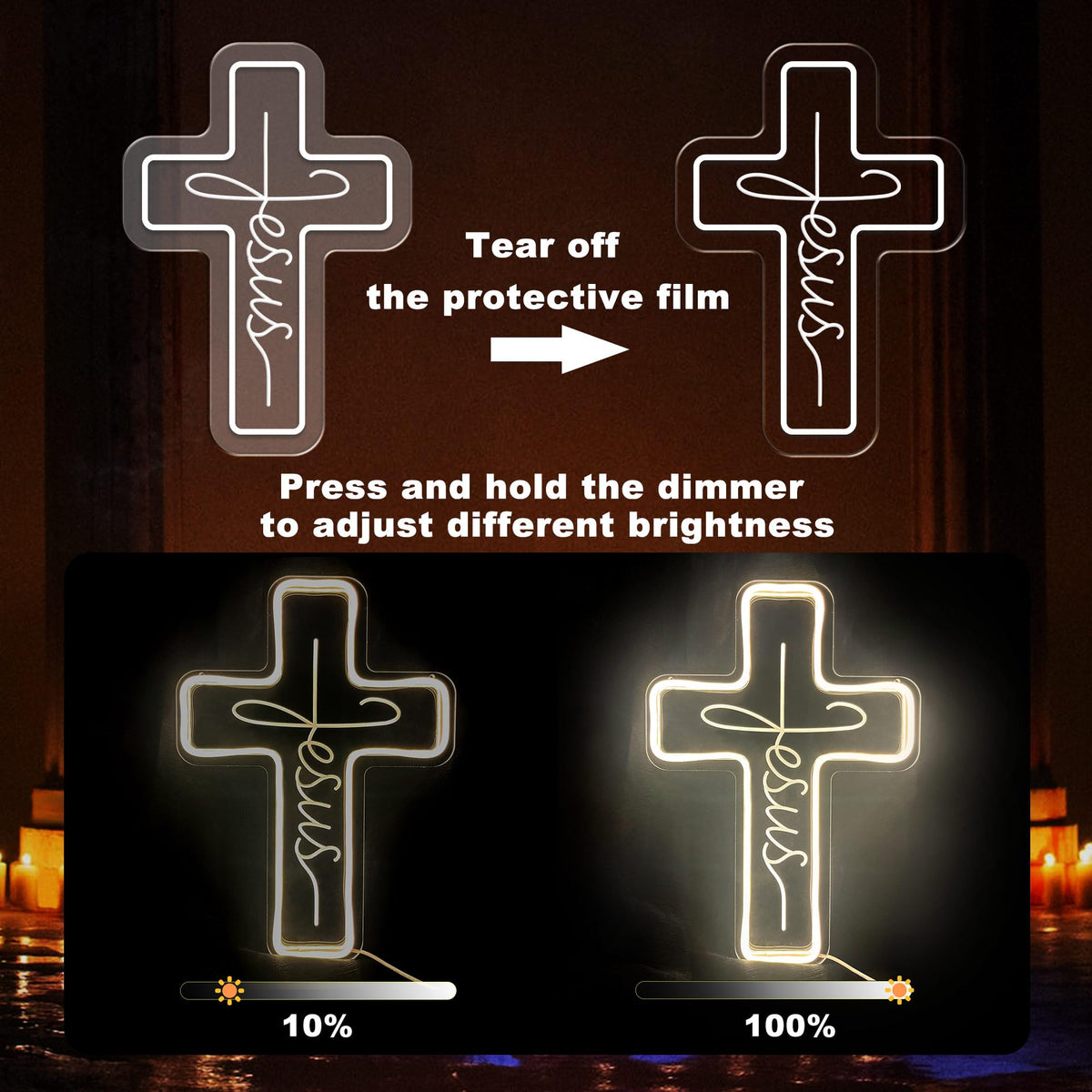 Cross Neon Signs Jesus Neon Signs LED Wall Decor for Bedroom Living Room Weddings, Dimmable Light Sign for Home Decor, Religious Events, Christmas Easter Celebrations Gifts (Jesus Cross)