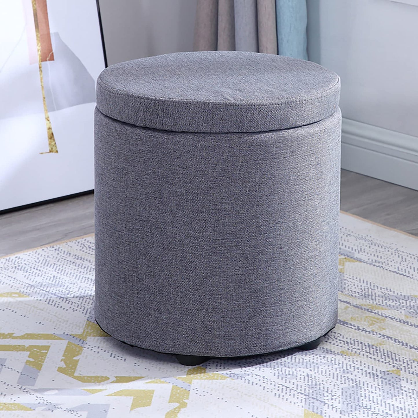Storage Round Pouffe Stool,Ottoman Footstool,Dressing Table Stool Change Shoe Footrest Removable Lid for Living Room Bedroom,Light Gray-L