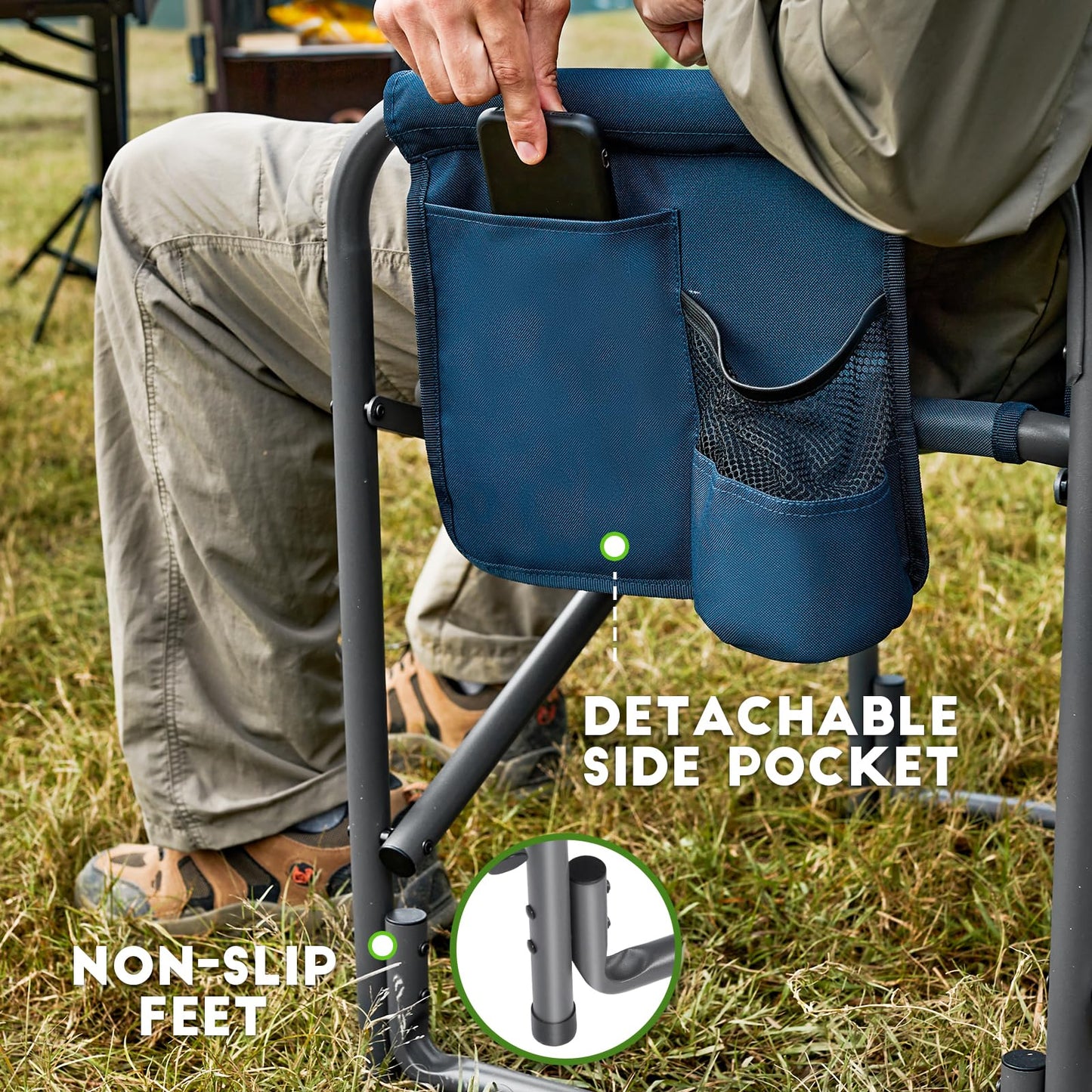 Timber Ridge Aluminum Oversized Camping Chair, Lightweight Portable Directors Chair with Side Table Detachable Side Pocket for Outdoor Camping, Lawn, Picnic, Support 400lbs Blue
