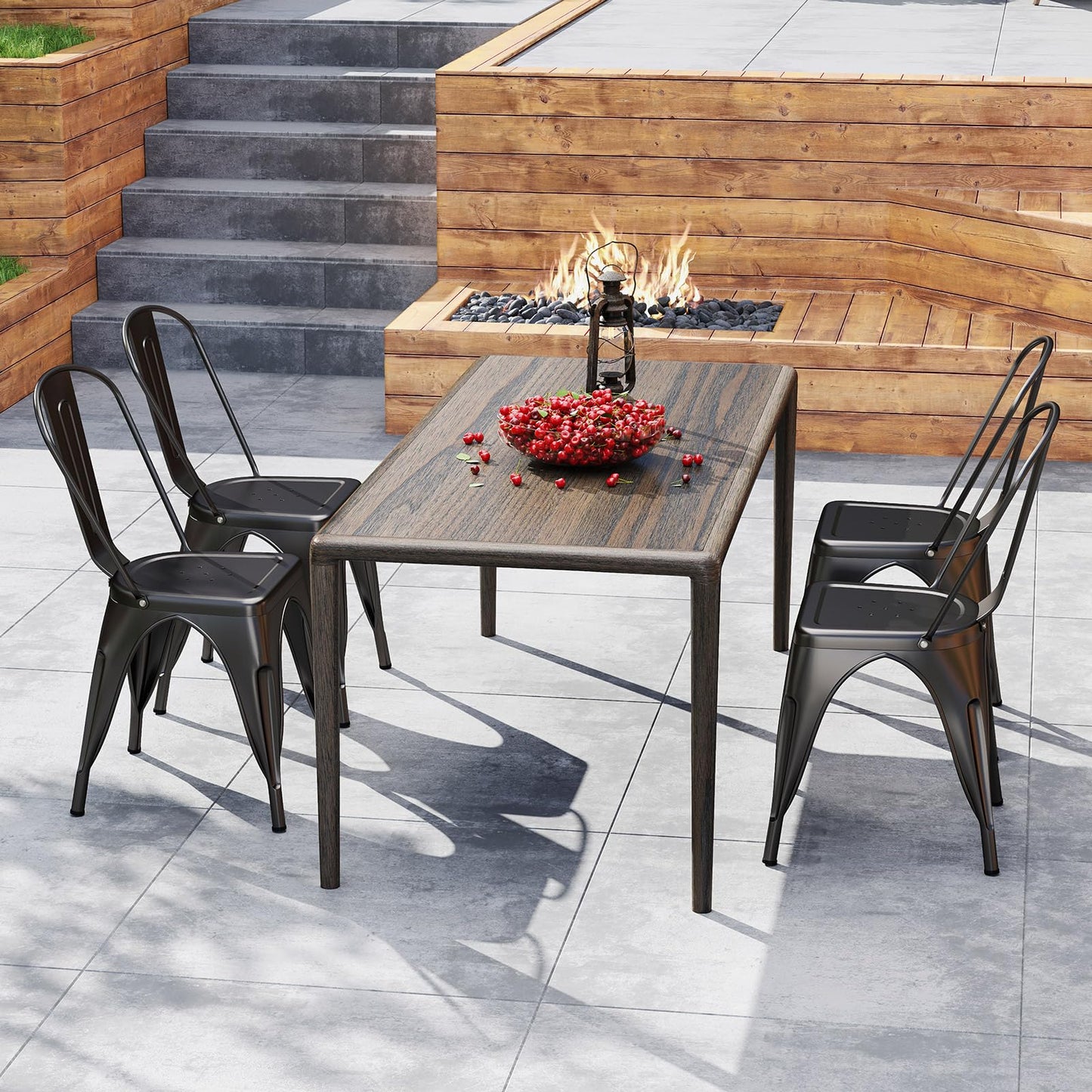 COSTWAY Metal Dining Chairs Set of 4, 18 Inch Stackable Industrial Kitchen Tolix Side Chairs with Detachable High Back for Dining Room, Cafe, Restaurant, Bistro (Bronze)