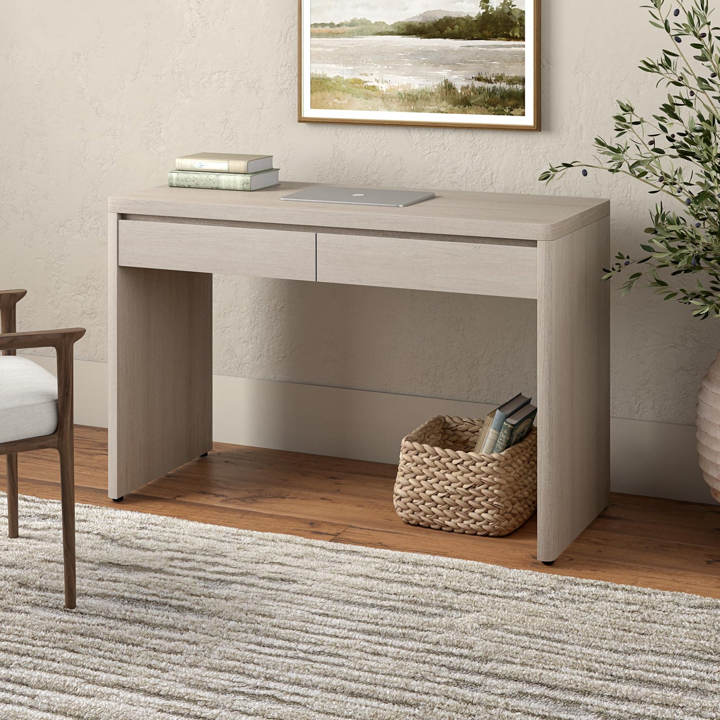 Henn&Hart 48" Modern Rectangular Wooden Home Office Desk Computer Desk Writing Table with 2 Storage Drawers for Home Office, Medium Walnut