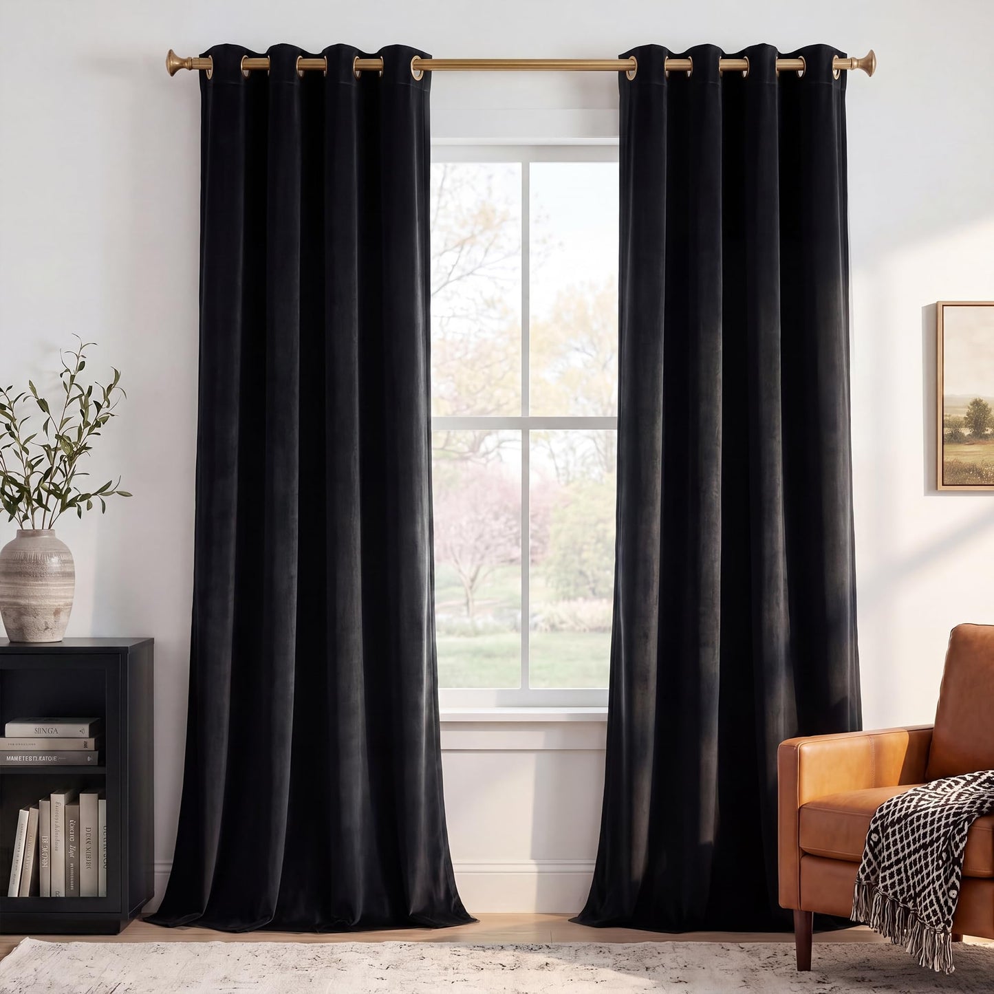 StangH Black Velvet Curtains 108 inches - Blackout Soft Luxury Velvet Panel Drapes for Bedroom Window Treatment Thermal Insulated Grommet Draperies, 52 x 108 Inches, 2 Panels