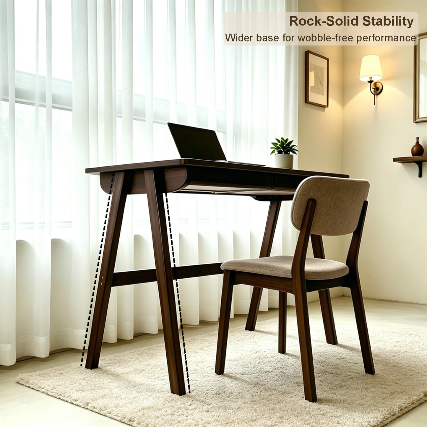 Kelvorvin Solid Wood Desk with Drawers, Computer Desk for Home Office, Small Writing Desk for Bedroom & Small Spaces, Sturdy A-Frame, Easy Assembly (Walnut Color, 39inch)