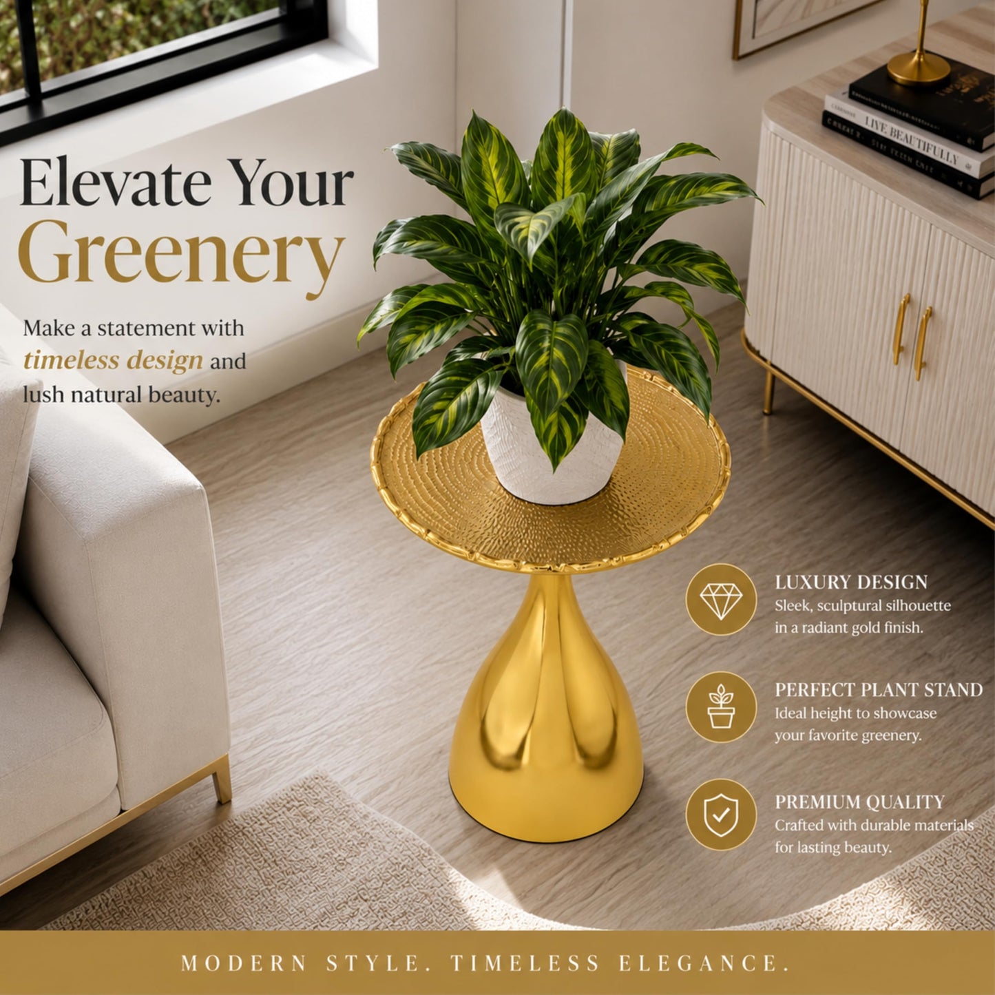 Alpha Living Home End Table for Living Room, 18" Round Metal Side Table with Pedestal Base for Small Spaces, Modern Gold Accent Coffee Table for Bedroom, Balcony & Indoor Use