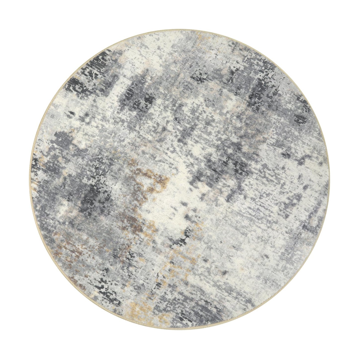 Lahome Modern Abstract Round Rug - 5Ft Grey Living Room Rugs Washable 5x5 Circle Rugs Indoor Dining Table Mat, Soft Non Slip Low Pile Office Carpet for Bedroom Playroom Kitchen Coffee Table
