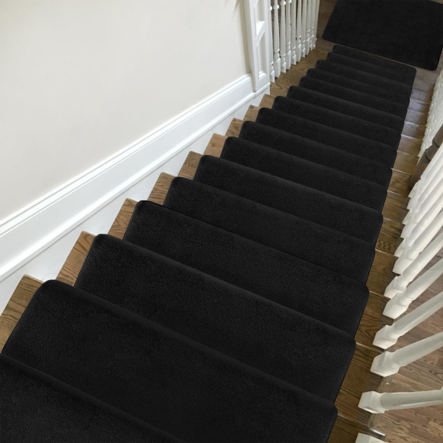 PURE ERA Carpet Stair Treads Ultra Plush 9.5" X 30"Soft Bullnose Indoor Stair Protectors Pet-Friendly Non-Slip Skid Resistant Tape Free Washable Reusable(2 Pieces,Black)