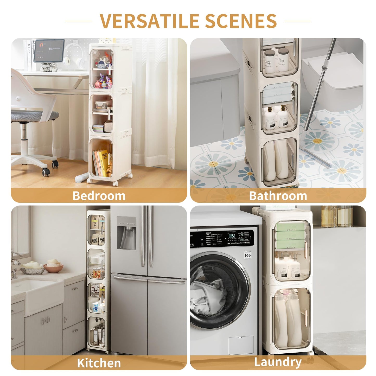 Lifelongpal 2-Tier Slim Narrow Bathroom Storage Cabinet, Cream White